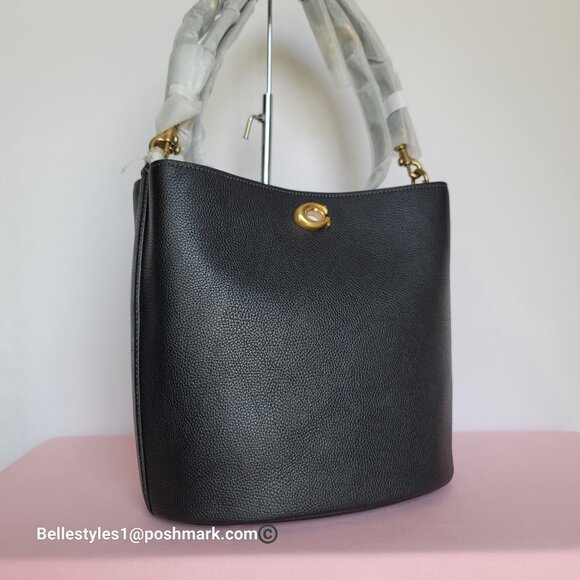 COACH Willow Polished Pebbled Leather Bucket Shoulder Bag- Black ⭐ - Picture 3 of 16